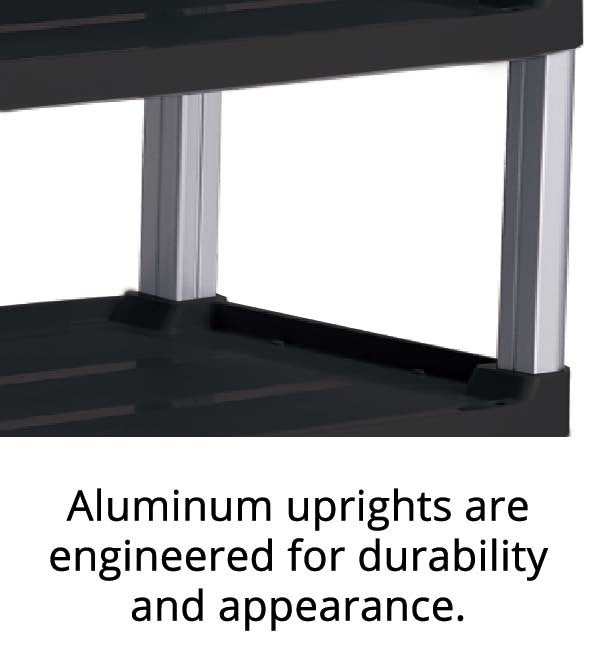 Close-up of a storage shelf featuring sleek aluminum uprights designed for enhanced durability and modern appearance.