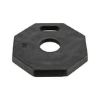 A black octagonal weight plate with a central circular hole and two handles for easy lifting, used with bollard stem.