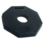 Black rubber octagonal weight plate with a central hole for easy handling, used with bollard stem.