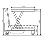 Line drawing of a scissor lift table with labeled dimensions: height 970mm, width 1010mm, and platform thickness 50mm.