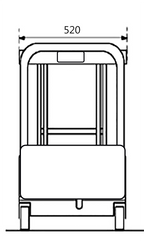 Front view diagram of a electric scissor lift table measuring 520mm wide, featuring a rectangular frame and a solid base.