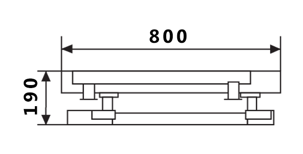 Blueprint diagram showing dimensions: length 800mm, height 190mm, with vertical and horizontal lines illustrating the structure.