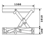 Diagram of a electric lift with dimensions: width 1300mm, height 1010mm, and base height 190mm, showcasing its mechanical structure.