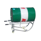 Green and white striped drum on a metal cart with wheels, designed for easy transport and maneuvering.