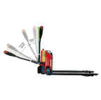 Electric pallet jack with adjustable speed controls, showcasing "normal speed" and "reduced speed" indicators for optimized operation.