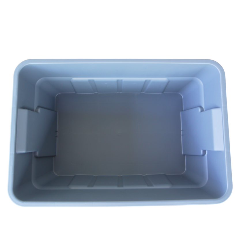 An above view of a empty grey storage container, showcasing plenty of space for all storage needs.