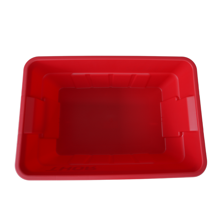 An above view of a empty red storage container, showcasing plenty of space for all storage needs.