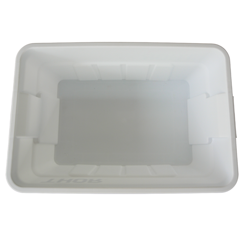 An above view of a empty white storage container, showcasing plenty of space for all storage needs.