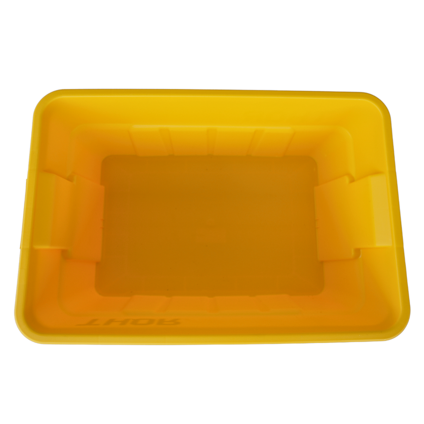 An above view of a empty yellow storage container, showcasing plenty of space for all storage needs.