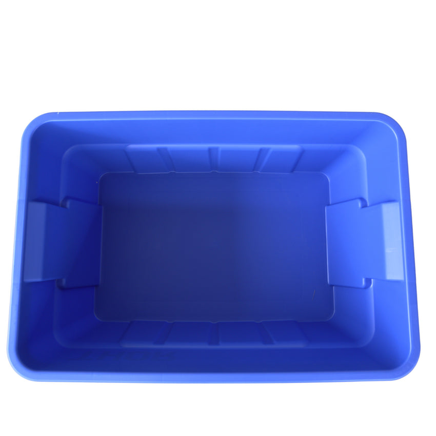 An above view of a empty blue storage container, showcasing plenty of space for all storage needs.