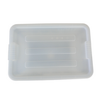 Top view of a clear plastic lid container with textured lines, featuring grip handles on the sides, ideal for food or utility use.