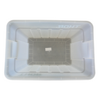 An above photo of a clear empty storage container featuring smooth edges.