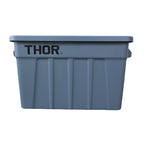 Grey storage bin with "THOR" logo on the side, featuring ribbed design and sturdy handles for easy transport.