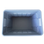 A grey rectangular plastic container, viewed from above, featuring smooth walls and no lid, suitable for storage or organisation.