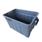Grey plastic storage bin with "THOR" logo, featuring vertical ridges and side handles for easy carrying.