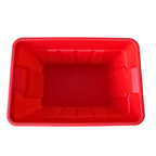 Bright red rectangular storage bin with a smooth interior and sturdy sides, viewed from above.