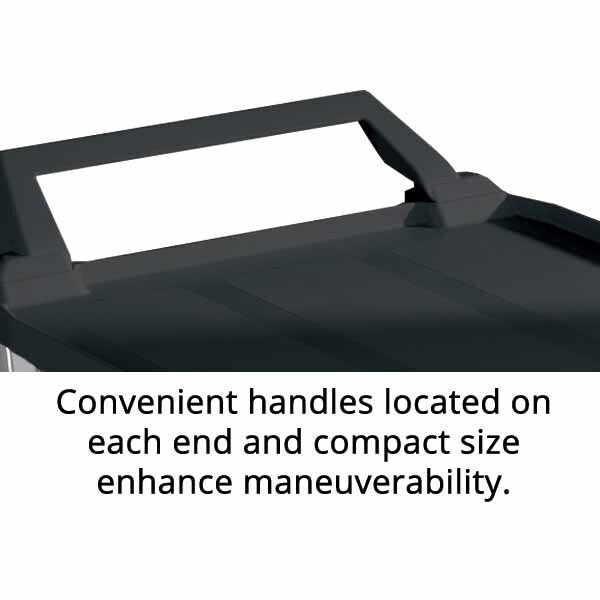 Close-up of a black utility cart with handles on each end, highlighting its compact and easily maneuverable design.