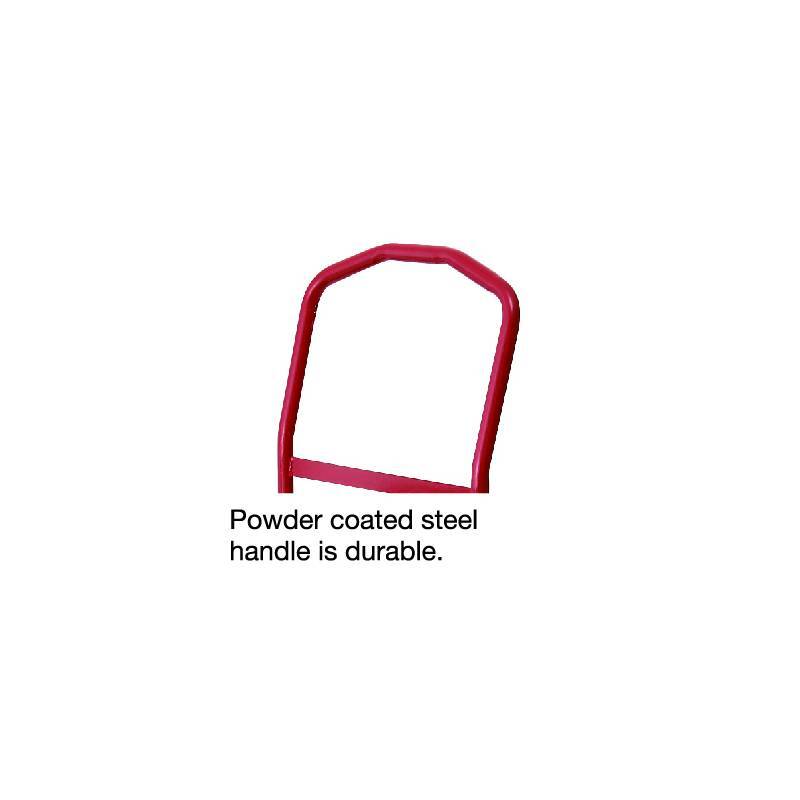 Red powder-coated steel handle, showcasing its durable design, displayed on a white background.