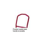 Red powder-coated steel handle, showcasing its durable design, displayed on a white background.