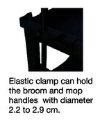 Close-up of an elastic clamp designed to securely hold broom and mop handles with diameters ranging from 2.2 to 2.9cm.