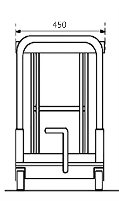 Blueprint illustration of a manual scissor lift handle with a height of 450mm, featuring a handle and a simple frame design.