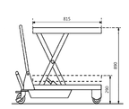 Line drawing of a scissor lift table with labeled dimensions: 815mm (width), 890mm (height), and 290mm (base height).
