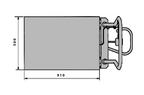 Top view technical drawing of a manual scissor lift table, measuring 910mm wide and 500mm high, with handle and mounting features.