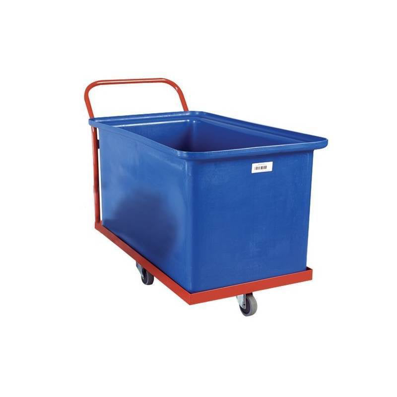 Red metal dollie with 3 wheels to suit 400L plastic tubs.