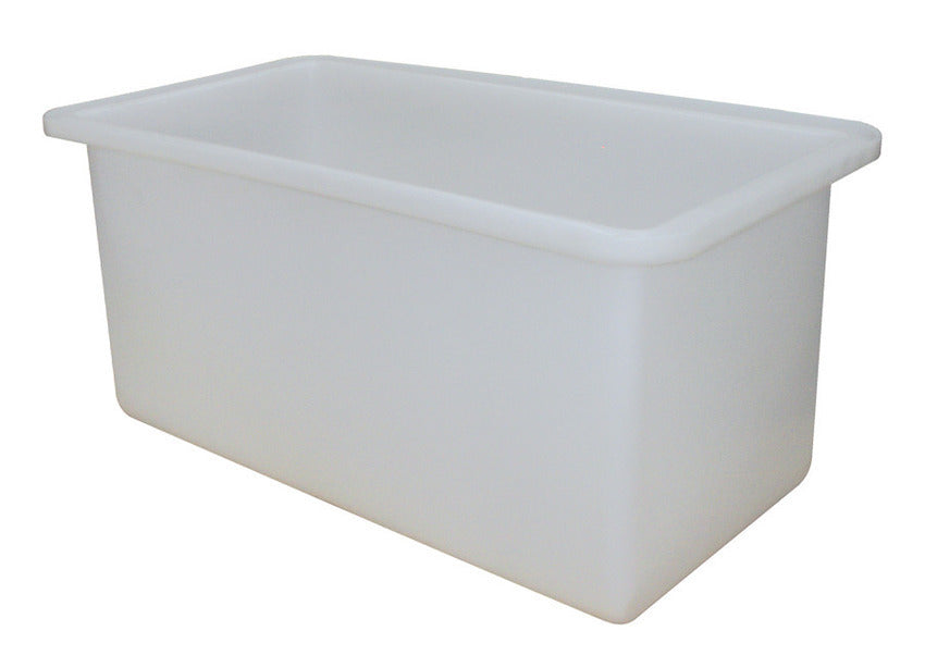 A rectangular, white plastic container with smooth edges, ideal for storage or organisation.