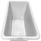 A top-down view of a clean, white, rectangular plastic container with smooth edges and a flat bottom.